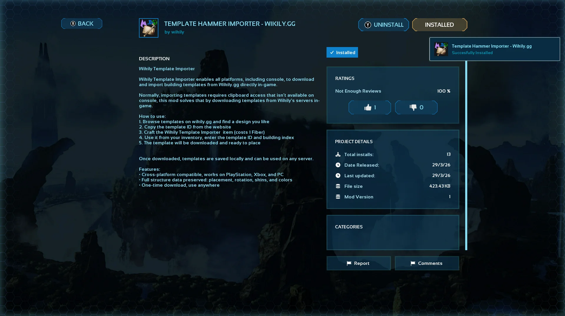 Template Hammer Importer Modをインストールする