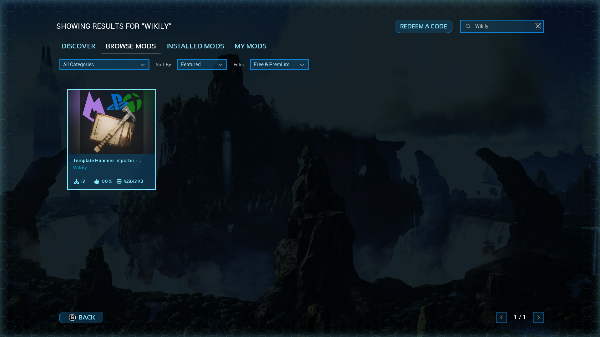 Searching for the mod in the ARK mod browser