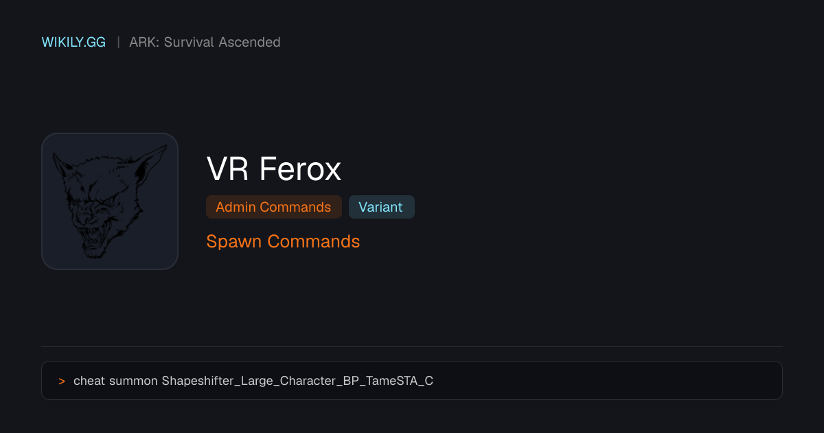 VR Ferox Spawn-Befehle - ARK: Survival Ascended