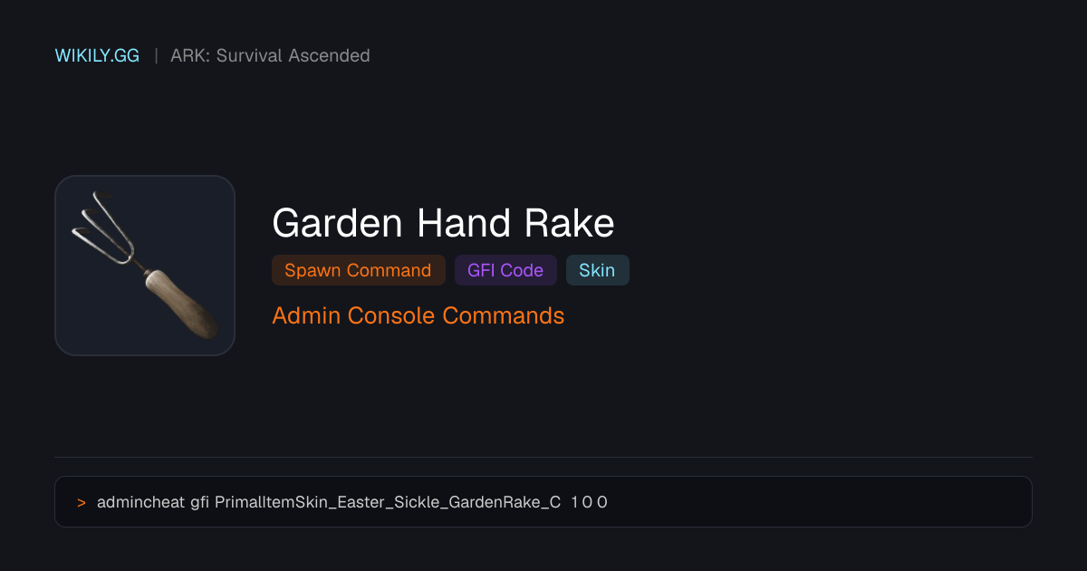 Garden Hand Rake Spawn-Befehl (GFI-Code) - ARK: Survival Ascended