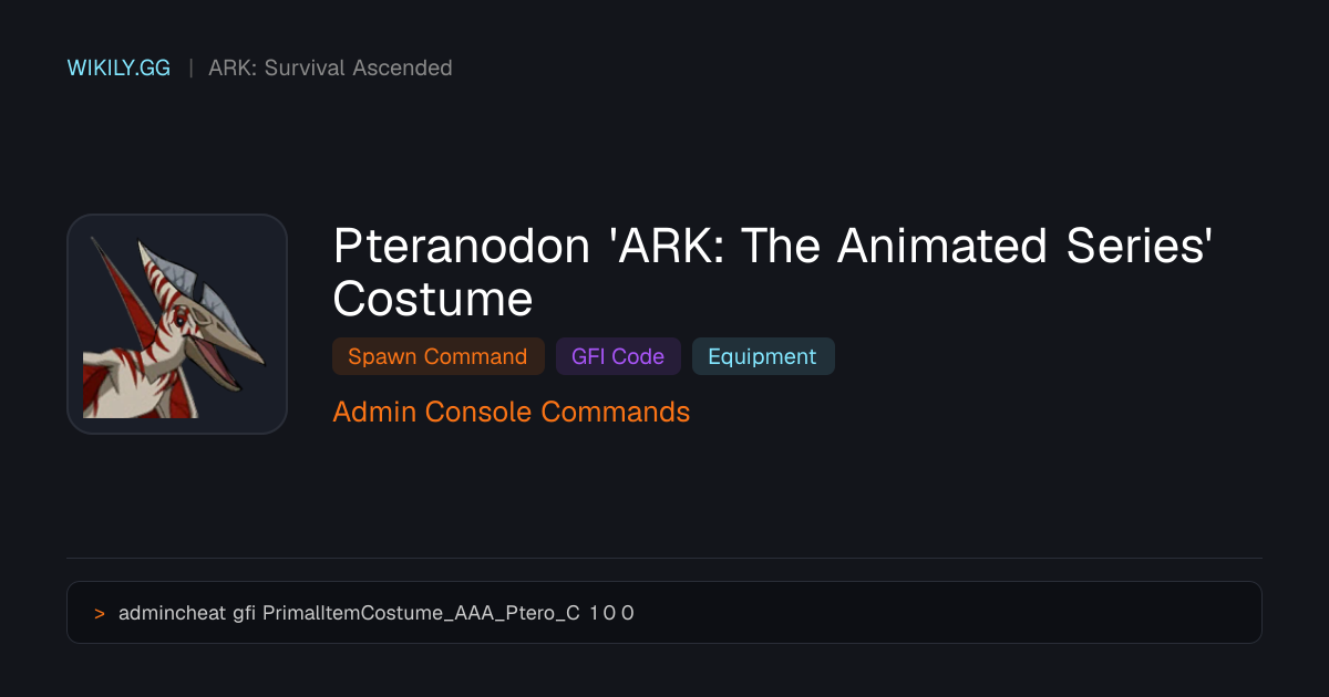 Pteranodon 'ARK: The Animated Series' Costume Spawn-Befehl (GFI-Code ...