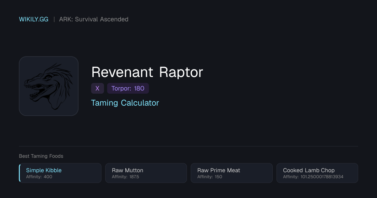 Revenant Raptor Taming Calculator - ARK: Survival Ascended