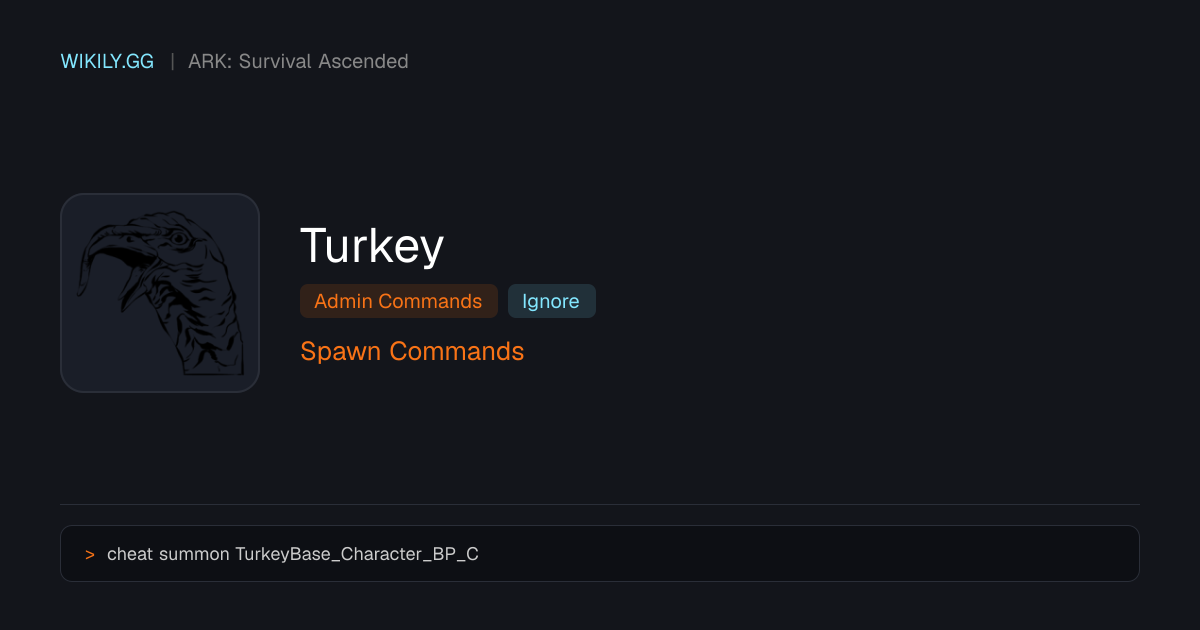 Turkey Spawn Commands - ARK: Survival Ascended