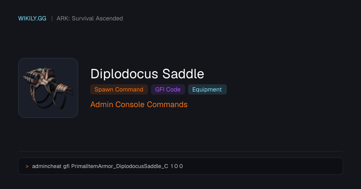 Diplodocus Saddle Spawn Command (GFI Code) - ARK: Survival Ascended