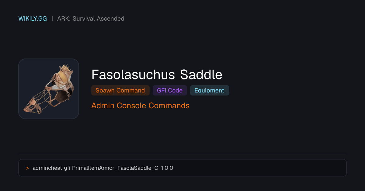 Fasolasuchus Saddle Spawn Command (GFI Code) - ARK: Survival Ascended