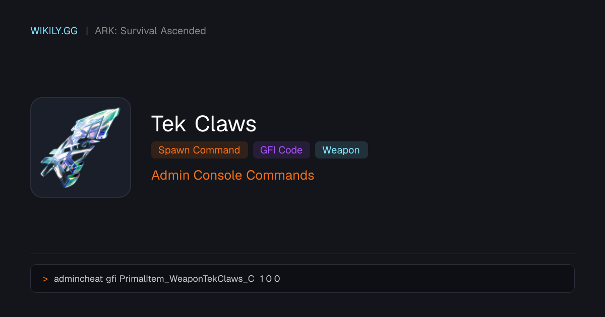 Tek Claws Spawn Command (GFI Code) - ARK: Survival Ascended