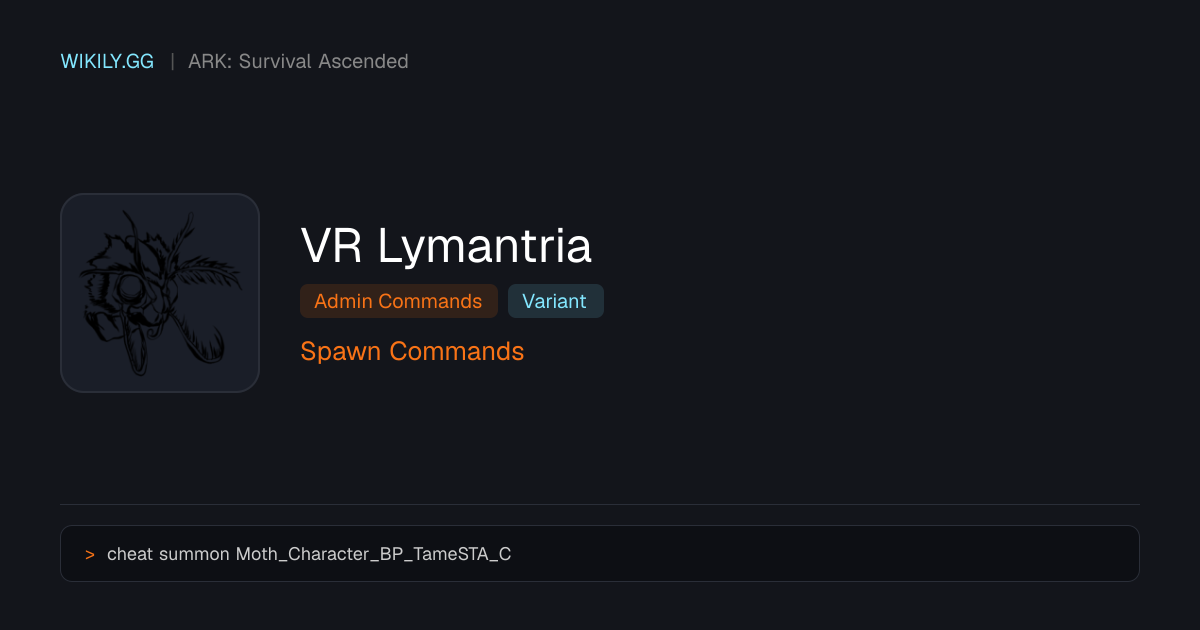 Comandos de spawn de VR Lymantria - ARK: Survival Ascended