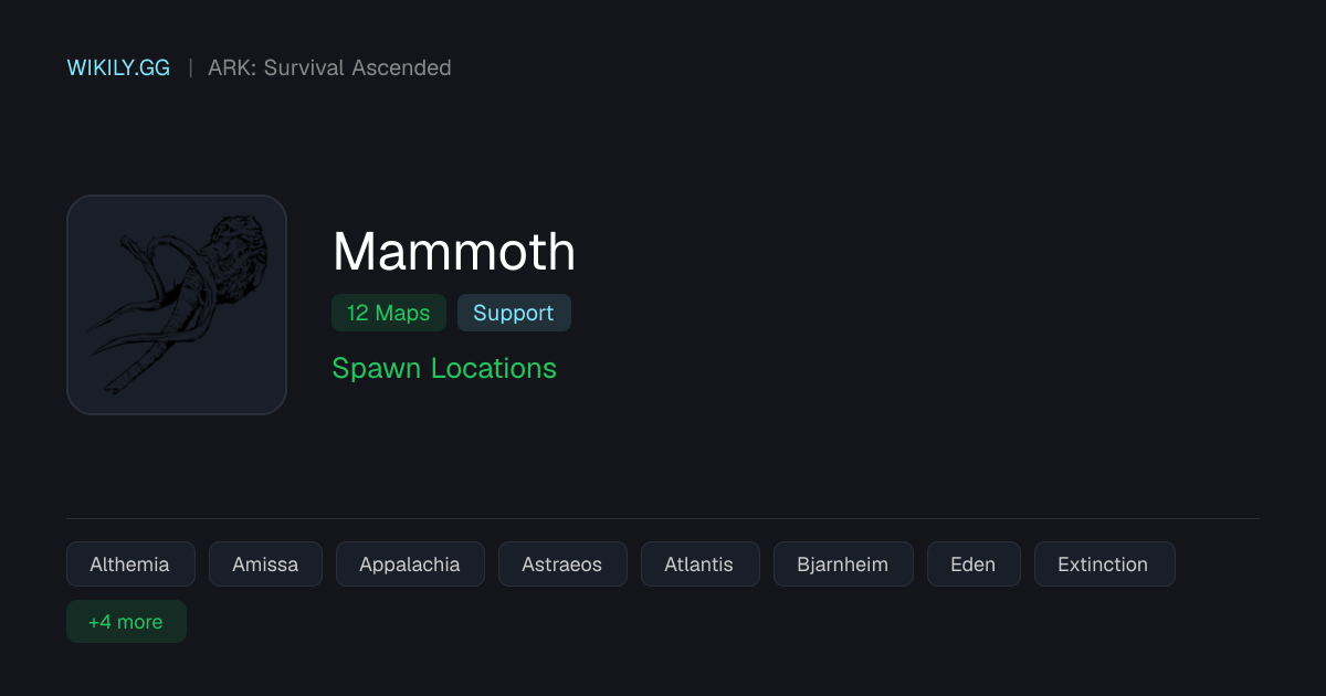 Emplacements de spawn Mammouth - ARK: Survival Ascended