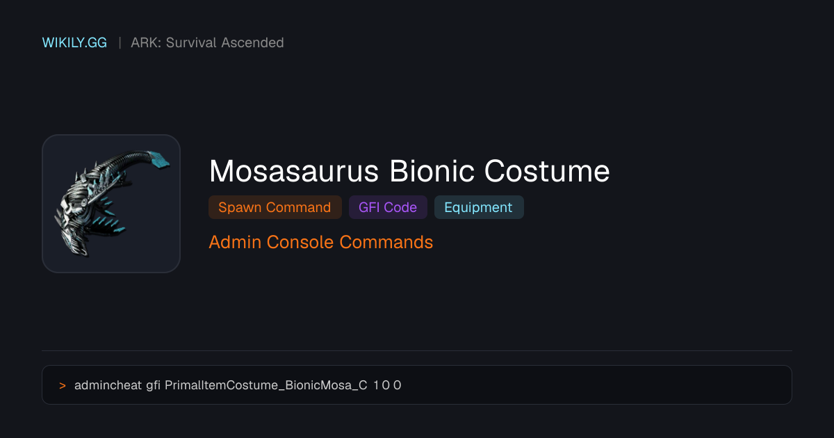 Commande de Spawn pour Mosasaurus Bionic Costume (Code GFI) - ARK ...