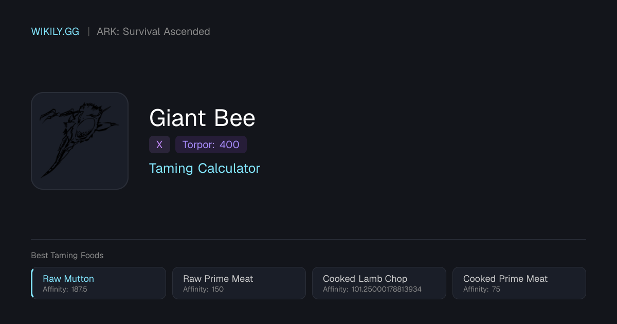 Giant Bee Taming Calculator - ARK: Survival Ascended