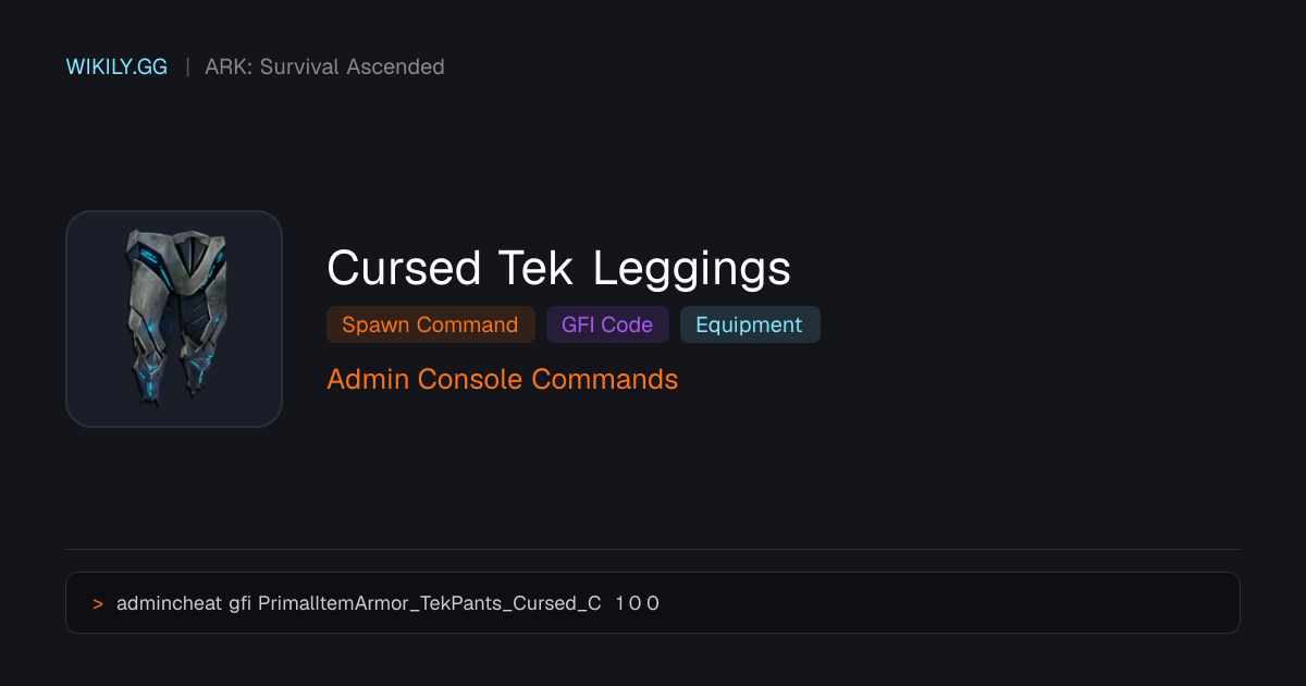 Cursed Tek Leggings Spawn Befehl (GFI Code) - ARK: Survival Ascended