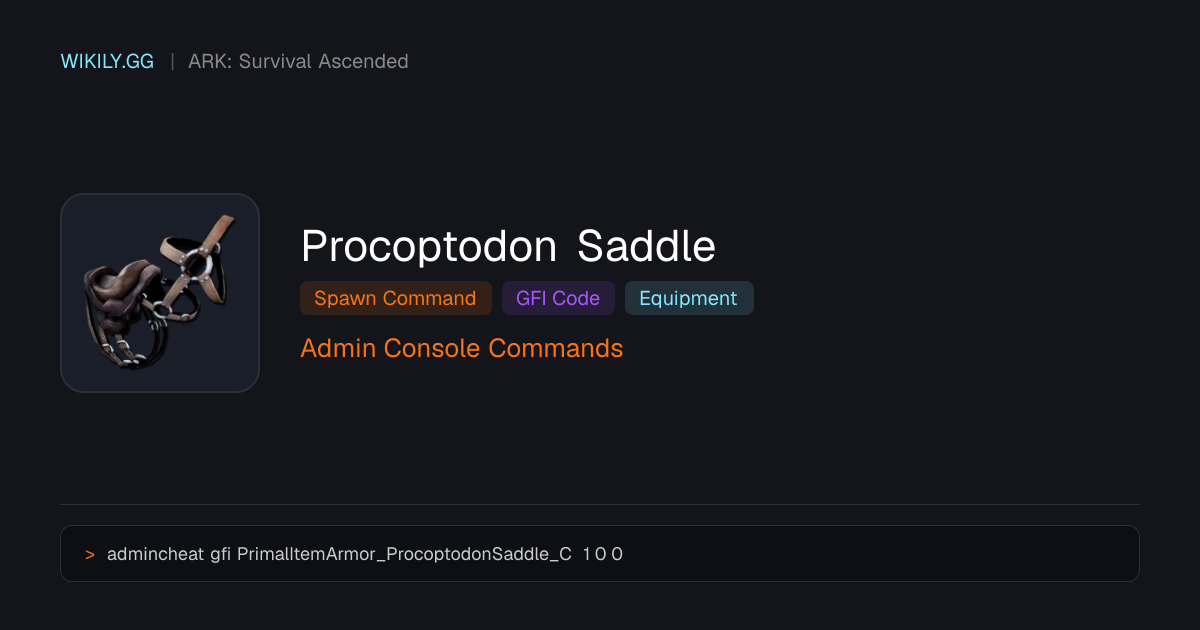 Procoptodon Saddle Spawn Befehl (GFI Code) - ARK: Survival Ascended