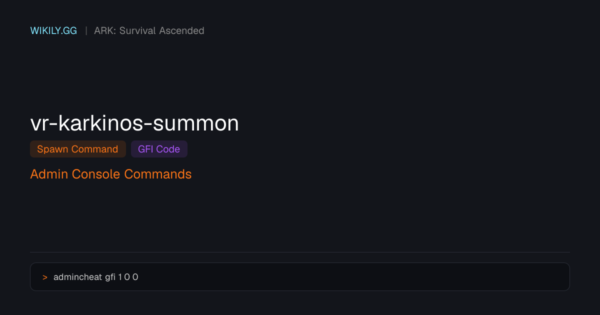 VR Karkinos Summon Spawn Command (GFI Code) - ARK: Survival Ascended
