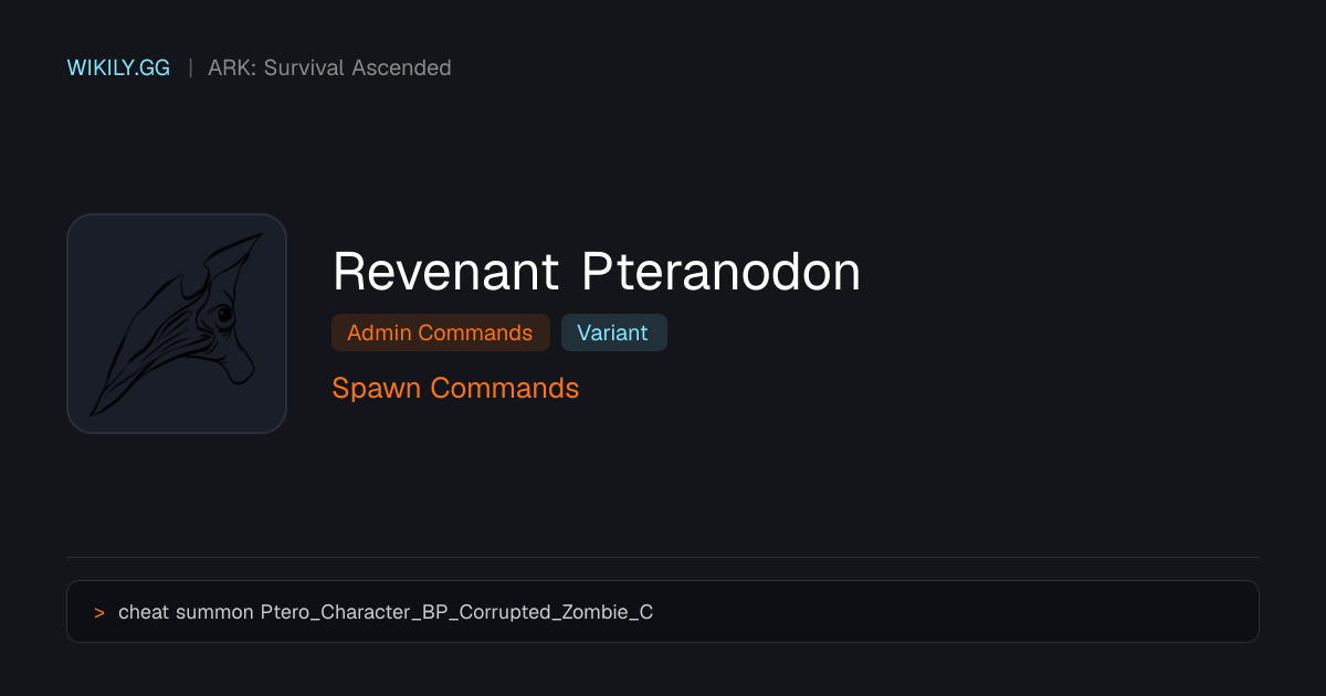 Comandos de Spawn do Revenant Pteranodon - ARK: Survival Ascended