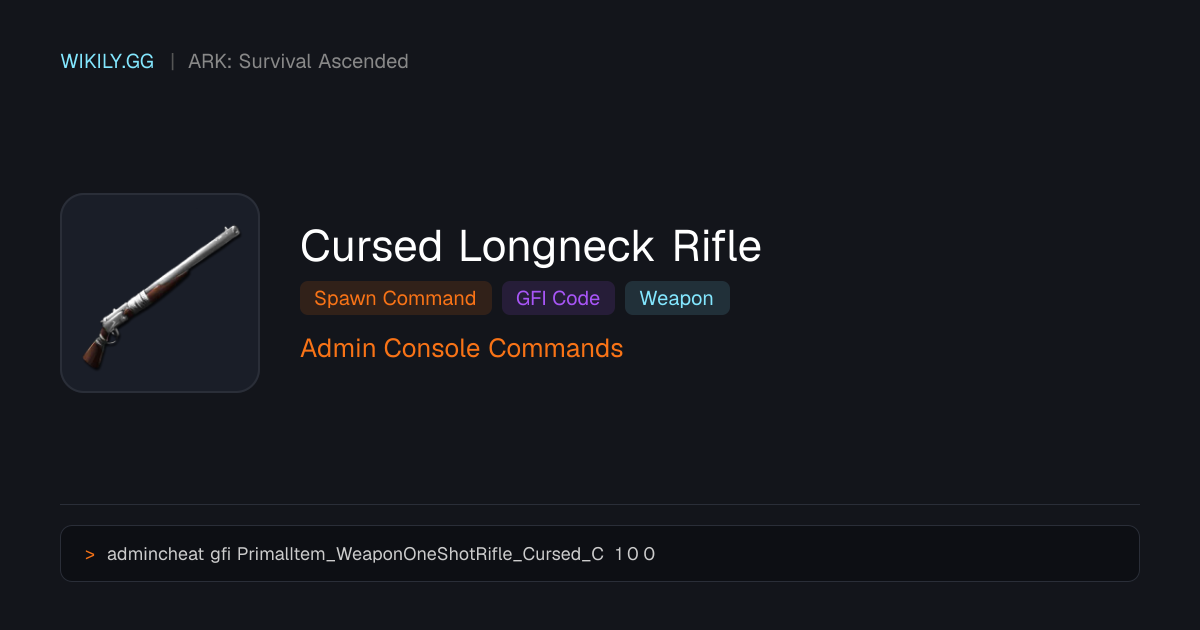 Команда спавна Cursed Longneck Rifle (GFI-код) - ARK: Survival Ascended